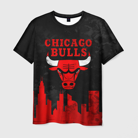 Мужская футболка 3D с принтом Chicago Bulls, Чикаго Буллз Город в Екатеринбурге, 100% полиэфир | прямой крой, круглый вырез горловины, длина до линии бедер | bulls | chicago | chicago bulls | nba | баскетбол | буллз | город | нба | чикаго | чикаго буллз
