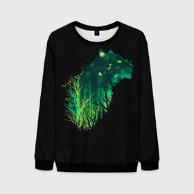 Мужской свитшот 3D с принтом Дух Тигра | Неоновый Тигр в Петрозаводске, 100% полиэстер с мягким внутренним слоем | круглый вырез горловины, мягкая резинка на манжетах и поясе, свободная посадка по фигуре | birds | forest | galaxy | glow | green | moon | neon | night | silhouette | sky | space | spirit | starfall | stars | tiger | trees | галактика | деревья | дух | звездопад | звезды | зеленое | зеленый | космос | лес | луна | небо | неон | неоновый | ночь 