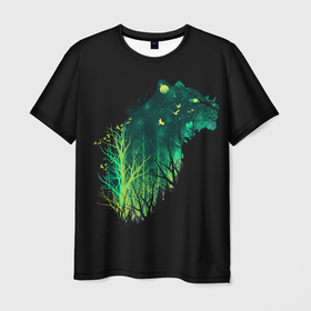 Мужская футболка 3D с принтом Дух Тигра | Неоновый Тигр в Курске, 100% полиэфир | прямой крой, круглый вырез горловины, длина до линии бедер | birds | forest | galaxy | glow | green | moon | neon | night | silhouette | sky | space | spirit | starfall | stars | tiger | trees | галактика | деревья | дух | звездопад | звезды | зеленое | зеленый | космос | лес | луна | небо | неон | неоновый | ночь 
