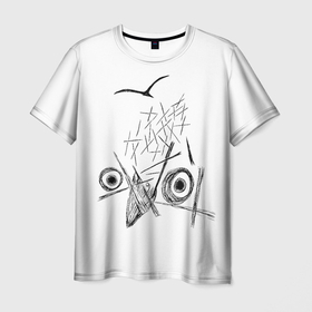 Мужская футболка 3D с принтом Broken Bird W 01 в Екатеринбурге, 100% полиэфир | прямой крой, круглый вырез горловины, длина до линии бедер | bird | ink | scary | sketch | птица | страшно | чернила | эскиз