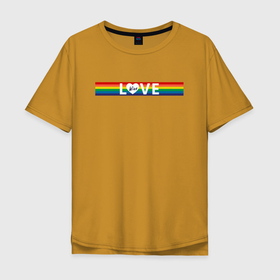 Мужская футболка хлопок Oversize с принтом Love Wins Любовь побеждает в Петрозаводске, 100% хлопок | свободный крой, круглый ворот, “спинка” длиннее передней части | Тематика изображения на принте: love | rainbow | wins | любовь | любовь побеждает | сердце