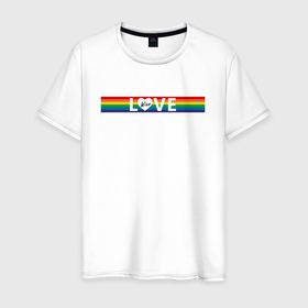 Мужская футболка хлопок с принтом Love Wins Любовь побеждает в Петрозаводске, 100% хлопок | прямой крой, круглый вырез горловины, длина до линии бедер, слегка спущенное плечо. | Тематика изображения на принте: love | rainbow | wins | любовь | любовь побеждает | сердце
