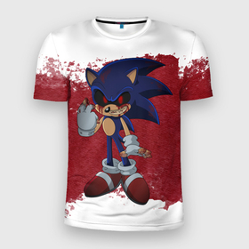 Мужская футболка 3D Slim с принтом Sonic Exe в Белгороде, 100% полиэстер с улучшенными характеристиками | приталенный силуэт, круглая горловина, широкие плечи, сужается к линии бедра | dark sonic | game | sonic exe | арт | графика | игра | соник
