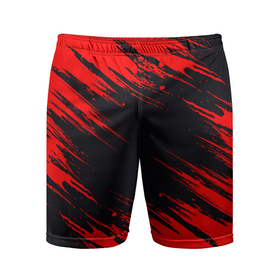 Мужские шорты спортивные с принтом Красная краска (брызги) в Белгороде,  |  | брызги | краска | красная | полосы | текстура | уголки