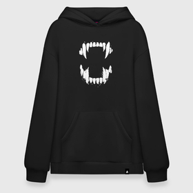 Худи SuperOversize хлопок с принтом Fangs   Клыки в Санкт-Петербурге, 70% хлопок, 30% полиэстер, мягкий начес внутри | карман-кенгуру, эластичная резинка на манжетах и по нижней кромке, двухслойный капюшон
 | fangs | fear | grin | hype | jaw | клыки | оскал | пасть | хайп