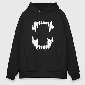 Мужское худи Oversize хлопок с принтом Fangs   Клыки в городе Новоалтайск, френч-терри — 70% хлопок, 30% полиэстер. Мягкий теплый начес внутри —100% хлопок | боковые карманы, эластичные манжеты и нижняя кромка, капюшон на магнитной кнопке | fangs | fear | grin | hype | jaw | клыки | оскал | пасть | хайп