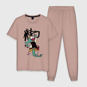 Мужская пижама хлопок с принтом Крокодил рисует граффити в Курске, 100% хлопок | брюки и футболка прямого кроя, без карманов, на брюках мягкая резинка на поясе и по низу штанин
 | crocodile | fangs | graffiti | hype | jaw | muzzle | paint | sneakers | tail | граффити | клыки | краска | крокодил | кроссовки | пасть | хайп | хвост