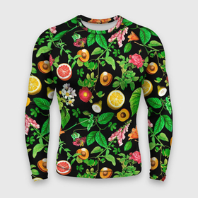 Мужской рашгард 3D с принтом Фруктовый сад ,  |  | Тематика изображения на принте: абрикосы | лето | листья | овощи | персики | сок | фруктовый сад | фрукты | цветы