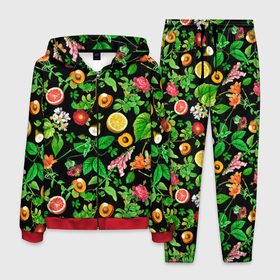 Мужской костюм 3D с принтом Фруктовый сад в Тюмени, 100% полиэстер | Манжеты и пояс оформлены тканевой резинкой, двухслойный капюшон со шнурком для регулировки, карманы спереди | абрикосы | лето | листья | овощи | персики | сок | фруктовый сад | фрукты | цветы