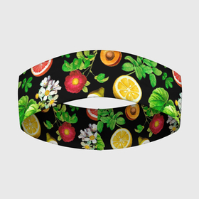 Повязка на голову 3D с принтом Фруктовый сад в Санкт-Петербурге,  |  | Тематика изображения на принте: абрикосы | лето | листья | овощи | персики | сок | фруктовый сад | фрукты | цветы