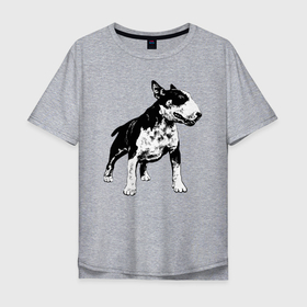Мужская футболка хлопок Oversize с принтом Бесстрашный бультерьер в Петрозаводске, 100% хлопок | свободный крой, круглый ворот, “спинка” длиннее передней части | bull terrier | dog | hype | muzzle | paws | power | tail | бультерьер | лапы | мощь | пёс | собака | хайп | хвост