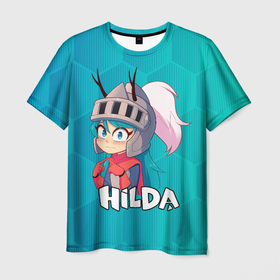 Мужская футболка 3D с принтом Хильда в доспехах Hilda , 100% полиэфир | прямой крой, круглый вырез горловины, длина до линии бедер | hilda | netflix | глушь | мультик | мультсериал | мультфильм | нетфликс | синеволосая | синие волосы | хильда