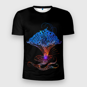 Мужская футболка 3D Slim с принтом Space Flower B 01 в Курске, 100% полиэстер с улучшенными характеристиками | приталенный силуэт, круглая горловина, широкие плечи, сужается к линии бедра | alien | flower | space | космос | цветок | чужой