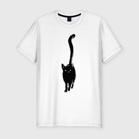 Мужская футболка хлопок Slim с принтом Всё тот же чёрный кот в Белгороде, 92% хлопок, 8% лайкра | приталенный силуэт, круглый вырез ворота, длина до линии бедра, короткий рукав | cat | eyes | kitten | paws | tail | глаза | кот | котёнок | лапы | хвост