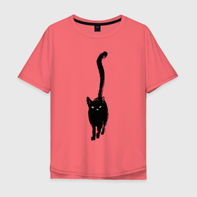Мужская футболка хлопок Oversize с принтом Всё тот же чёрный кот в Екатеринбурге, 100% хлопок | свободный крой, круглый ворот, “спинка” длиннее передней части | cat | eyes | kitten | paws | tail | глаза | кот | котёнок | лапы | хвост