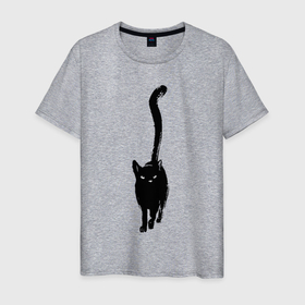 Мужская футболка хлопок с принтом Всё тот же чёрный кот в Тюмени, 100% хлопок | прямой крой, круглый вырез горловины, длина до линии бедер, слегка спущенное плечо. | cat | eyes | kitten | paws | tail | глаза | кот | котёнок | лапы | хвост