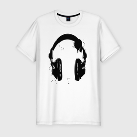 Мужская футболка хлопок Slim с принтом Headphones   наушники в Курске, 92% хлопок, 8% лайкра | приталенный силуэт, круглый вырез ворота, длина до линии бедра, короткий рукав | blot | headphones | hype | music | клякса | музыка | наушники | хайп
