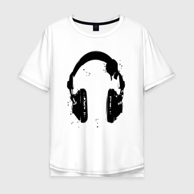 Мужская футболка хлопок Oversize с принтом Headphones   наушники в Санкт-Петербурге, 100% хлопок | свободный крой, круглый ворот, “спинка” длиннее передней части | blot | headphones | hype | music | клякса | музыка | наушники | хайп