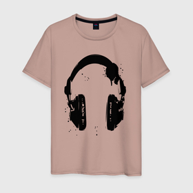 Мужская футболка хлопок с принтом Headphones   наушники в Санкт-Петербурге, 100% хлопок | прямой крой, круглый вырез горловины, длина до линии бедер, слегка спущенное плечо. | blot | headphones | hype | music | клякса | музыка | наушники | хайп