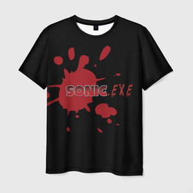 Мужская футболка 3D с принтом Sonic Exe   логотип с брызгами крови , 100% полиэфир | прямой крой, круглый вырез горловины, длина до линии бедер | exe | sonic | аркада | брызги | игра | компьютерная | красный | кровь | логотип | черный