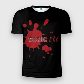 Мужская футболка 3D Slim с принтом Sonic Exe   логотип с брызгами крови в Екатеринбурге, 100% полиэстер с улучшенными характеристиками | приталенный силуэт, круглая горловина, широкие плечи, сужается к линии бедра | Тематика изображения на принте: exe | sonic | аркада | брызги | игра | компьютерная | красный | кровь | логотип | черный