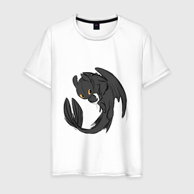 Мужская футболка хлопок с принтом Игривый беззубик в Белгороде, 100% хлопок | прямой крой, круглый вырез горловины, длина до линии бедер, слегка спущенное плечо. | how to train your dragon | беззубик | дракон | как приручить дракона | ночная фурия | скандинавия