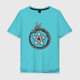Мужская футболка хлопок Oversize с принтом змей Уроборос в Новосибирске, 100% хлопок | свободный крой, круглый ворот, “спинка” длиннее передней части | глаз | звезда давида | змей | мифология | символизм | символы | уроборос | эзотерика