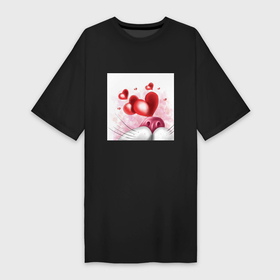 Платье-футболка хлопок с принтом Влюблённый Кот в сердечках в Петрозаводске,  |  | 14 февраля | день святого валентина | кот | любовь | сердце