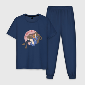 Мужская пижама хлопок с принтом Тору обнимает кота в Курске, 100% хлопок | брюки и футболка прямого кроя, без карманов, на брюках мягкая резинка на поясе и по низу штанин
 | anime | fruits basket | tohru honda | аниме | анимэ | корзинка фруктов | тору хонда