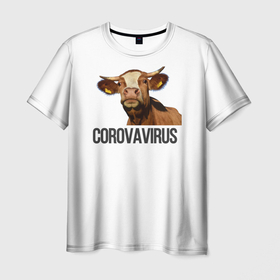 Мужская футболка 3D с принтом Corovavirus в Санкт-Петербурге, 100% полиэфир | прямой крой, круглый вырез горловины, длина до линии бедер | coronavirus | corovavirus | ковид | корова | коронавирус