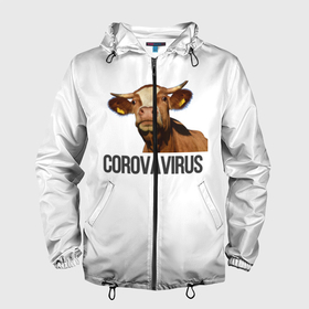 Мужская ветровка 3D с принтом Corovavirus в Белгороде, 100% полиэстер | подол и капюшон оформлены резинкой с фиксаторами, два кармана без застежек по бокам, один потайной карман на груди | coronavirus | corovavirus | ковид | корова | коронавирус