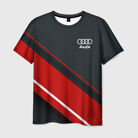 Мужская футболка 3D с принтом Audi sport red в Санкт-Петербурге, 100% полиэфир | прямой крой, круглый вырез горловины, длина до линии бедер | audi | auto | sport | авто | автомобиль | автомобильные | ауди | бренд | марка | машины | спорт
