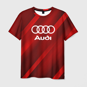 Мужская футболка 3D с принтом Audi red полосы в Санкт-Петербурге, 100% полиэфир | прямой крой, круглый вырез горловины, длина до линии бедер | audi | auto | sport | авто | автомобиль | автомобильные | ауди | бренд | марка | машины | спорт