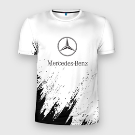 Мужская футболка 3D Slim с принтом [Mercedes Benz]   White texture в Санкт-Петербурге, 100% полиэстер с улучшенными характеристиками | приталенный силуэт, круглая горловина, широкие плечи, сужается к линии бедра | amg | mercedes | mercedesamg gt | sport | амг | мерседес | мерседесбенц амг | спорт