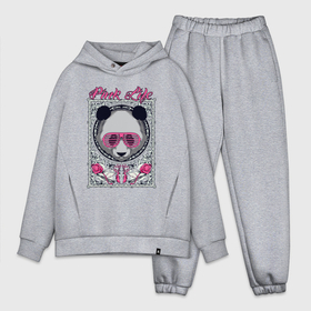 Мужской костюм хлопок OVERSIZE с принтом Pink life ,  |  | bear | ears | eyes | flower | hype | muzzle | panda | razor | rose | бритва | медведь | очки | панда | роза | уши | хайп | цветок