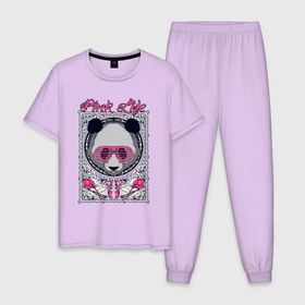 Мужская пижама хлопок с принтом Pink life в Екатеринбурге, 100% хлопок | брюки и футболка прямого кроя, без карманов, на брюках мягкая резинка на поясе и по низу штанин
 | bear | ears | eyes | flower | hype | muzzle | panda | razor | rose | бритва | медведь | очки | панда | роза | уши | хайп | цветок
