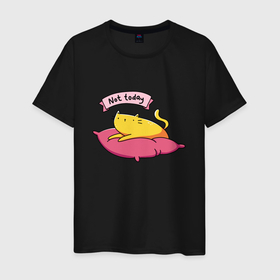 Мужская футболка хлопок с принтом Кошак Лентяй в Кировске, 100% хлопок | прямой крой, круглый вырез горловины, длина до линии бедер, слегка спущенное плечо. | выходной | киса | кот | котяра | кошара | кошка | ленивый