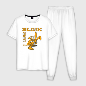 Мужская пижама хлопок с принтом Blink 182 Yellow Rabbit , 100% хлопок | брюки и футболка прямого кроя, без карманов, на брюках мягкая резинка на поясе и по низу штанин
 | Тематика изображения на принте: rabbit hole | американский | калифорния | панк рок | сан диего | сша
