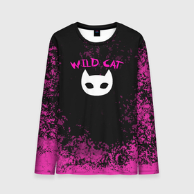 Мужской лонгслив 3D с принтом Wild Cat | Дикая кошка , 100% полиэстер | длинные рукава, круглый вырез горловины, полуприлегающий силуэт | cat | wild | wild cat | дикая | дикая кошка | кот | кошка | мордочка | мордочка кота | мордочка кошки | розовый