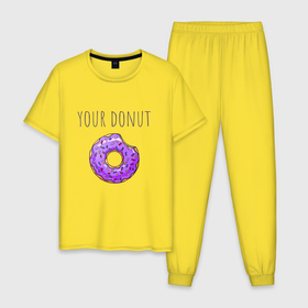 Мужская пижама хлопок с принтом Твой пончик в Белгороде, 100% хлопок | брюки и футболка прямого кроя, без карманов, на брюках мягкая резинка на поясе и по низу штанин
 | 