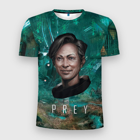 Мужская футболка 3D Slim с принтом Prey Woman horror в Белгороде, 100% полиэстер с улучшенными характеристиками | приталенный силуэт, круглая горловина, широкие плечи, сужается к линии бедра | horror | prey | space | космический корабль | космос | прей | прэй | страшная игра | ужастик | шутер