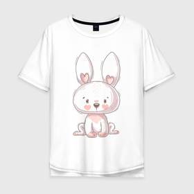 Мужская футболка хлопок Oversize с принтом Милый белый зайчик в Екатеринбурге, 100% хлопок | свободный крой, круглый ворот, “спинка” длиннее передней части | детский | зайка | зайчик | зайчики | заяц | милый