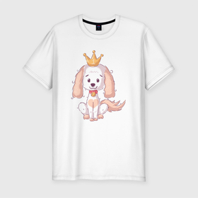 Мужская футболка хлопок Slim с принтом собачка с короной в Тюмени, 92% хлопок, 8% лайкра | приталенный силуэт, круглый вырез ворота, длина до линии бедра, короткий рукав | корона | пес | песик | собака | собачка