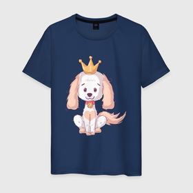 Мужская футболка хлопок с принтом собачка с короной в Новосибирске, 100% хлопок | прямой крой, круглый вырез горловины, длина до линии бедер, слегка спущенное плечо. | корона | пес | песик | собака | собачка