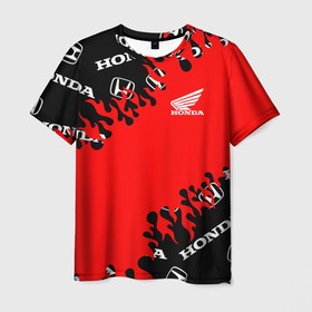 Мужская футболка 3D с принтом Honda нарисованный огонь в Курске, 100% полиэфир | прямой крой, круглый вырез горловины, длина до линии бедер | honda | sport | авто | автомобиль | бренд | марка | спорт | хонда