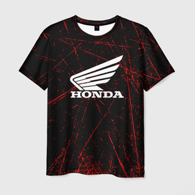 Мужская футболка 3D с принтом Honda Красные линии. в Санкт-Петербурге, 100% полиэфир | прямой крой, круглый вырез горловины, длина до линии бедер | honda | sport | авто | автомобиль | бренд | марка | спорт | хонда