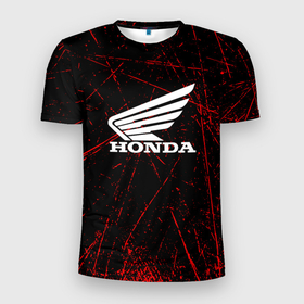 Мужская футболка 3D Slim с принтом Honda Красные линии. в Санкт-Петербурге, 100% полиэстер с улучшенными характеристиками | приталенный силуэт, круглая горловина, широкие плечи, сужается к линии бедра | honda | sport | авто | автомобиль | бренд | марка | спорт | хонда