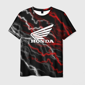 Мужская футболка 3D с принтом Honda Разряд молнии. в Рязани, 100% полиэфир | прямой крой, круглый вырез горловины, длина до линии бедер | honda | sport | авто | автомобиль | бренд | марка | спорт | хонда
