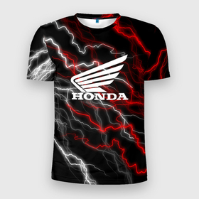 Мужская футболка 3D Slim с принтом Honda Разряд молнии. в Тюмени, 100% полиэстер с улучшенными характеристиками | приталенный силуэт, круглая горловина, широкие плечи, сужается к линии бедра | honda | sport | авто | автомобиль | бренд | марка | спорт | хонда
