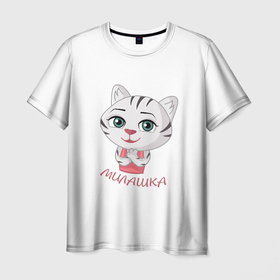 Мужская футболка 3D с принтом Милая тигрица в Курске, 100% полиэфир | прямой крой, круглый вырез горловины, длина до линии бедер | киса | кот | кошечка | кошка | любовь | милая | прелесть